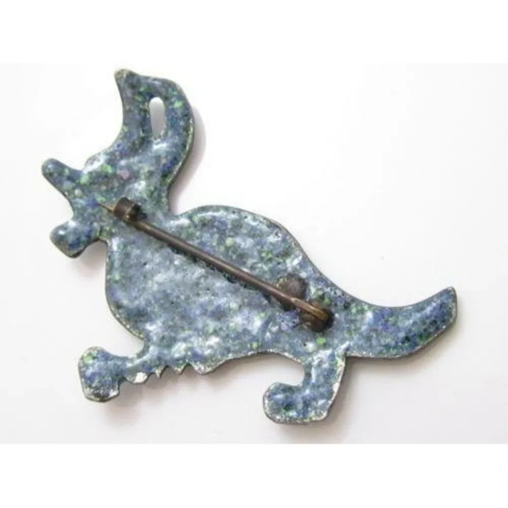Unusual Antique Victorian‎ Blue & Green Bird Animal Baked Enamel Brooch Pin